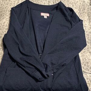 Koi Navy Floral Jacquard Textured Scrub Cardigan